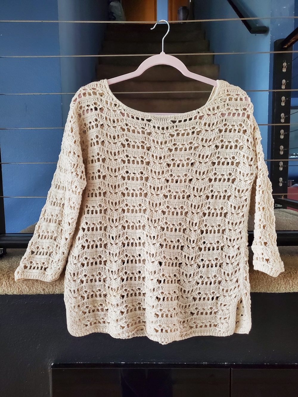 Rubbish Cream Open-Knit Scoop Neck Crochet Sweater